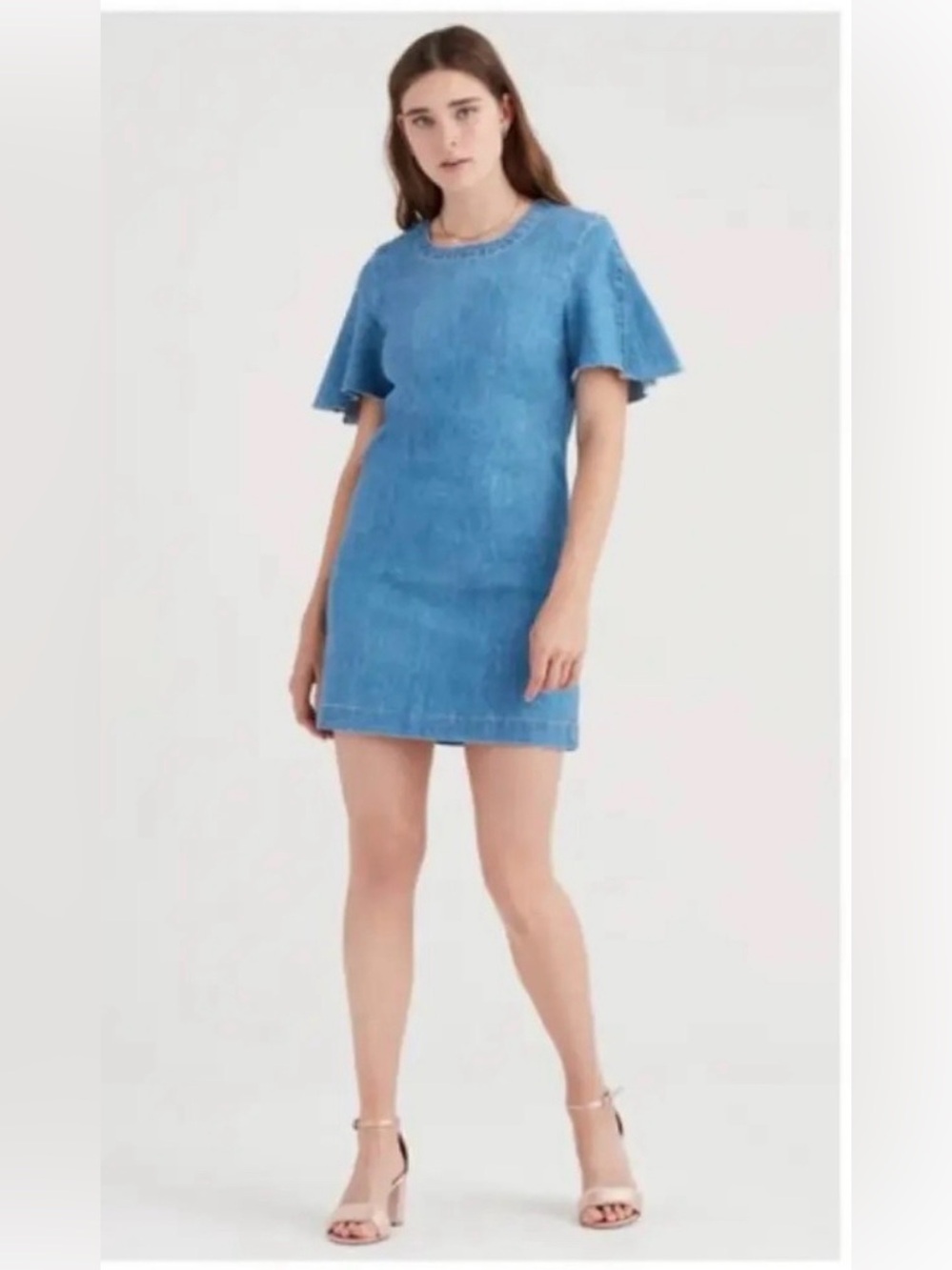 7 For All Mankind The Shift Dress Medium Indigo Raw Edge Mini L Spring